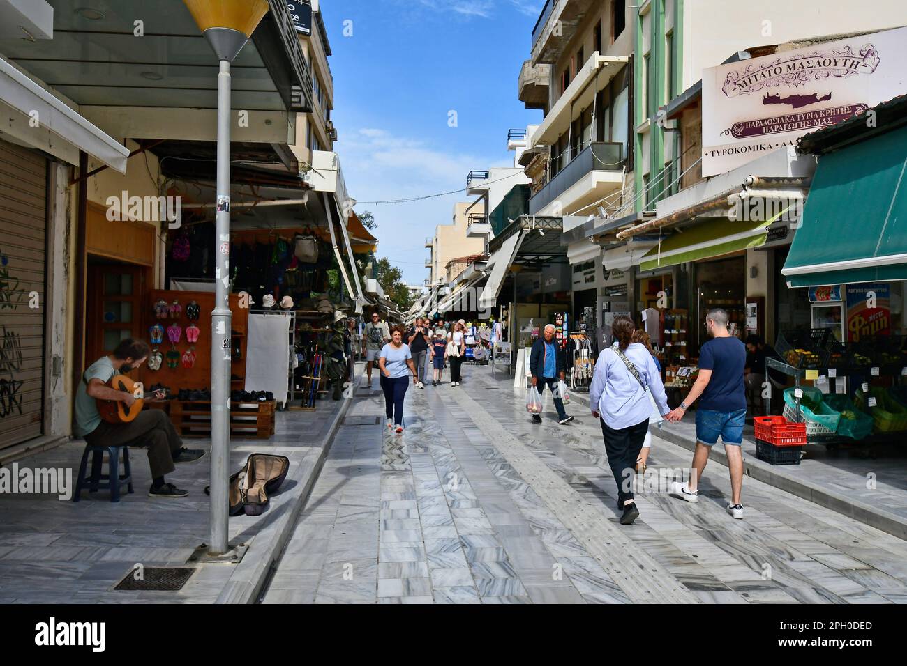 Iraklio, Greece October 14, 2022 The capital of Crete Island, unidentified people and shops