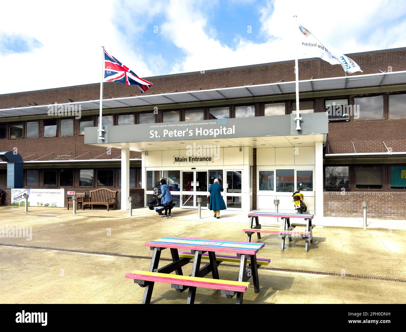 Main entrance at St Peter's Hospital, Guildford Road, Lyne, Surrey