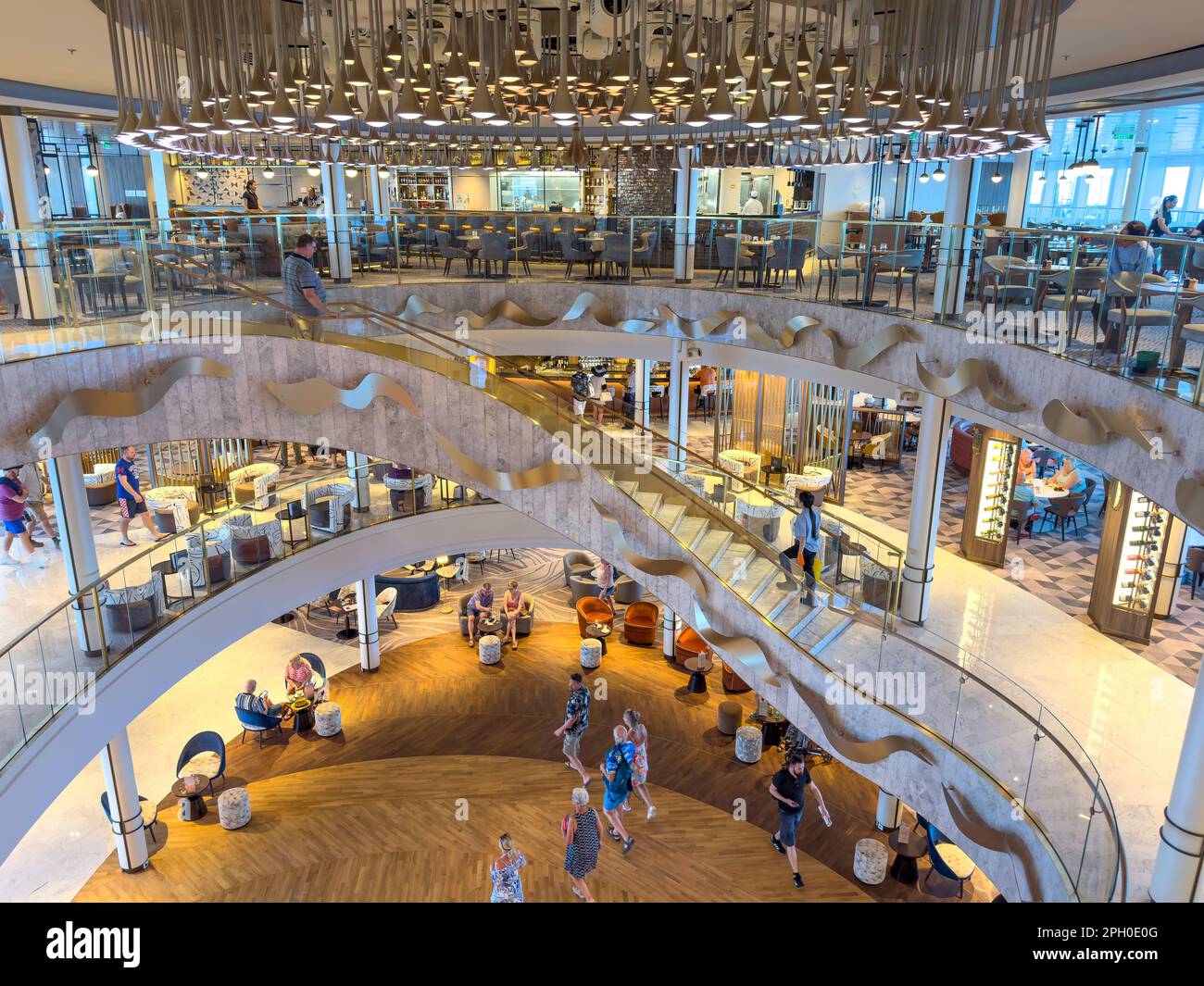 P&O Arvia Cruise Ship atrium, Bridgetown, St Michael Parish, Barbados, Lesser Antilles, Caribbean Stock Photo