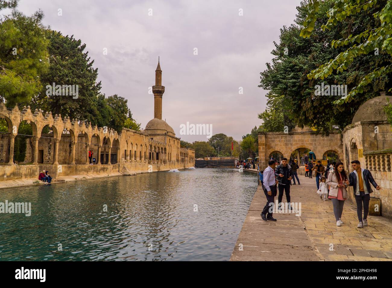 Balikligol - Pool of Abraham and Rizvaniye Mosque in Sanliurfa Turkey. Religious tourism destinations in Turkey Stock Photo