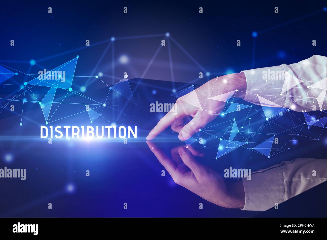 Businessman touching huge screen concept Stock Photo