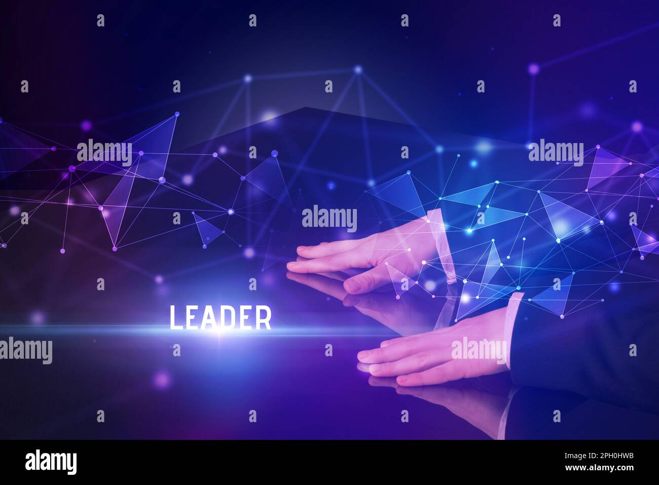 Businessman touching huge screen concept Stock Photo