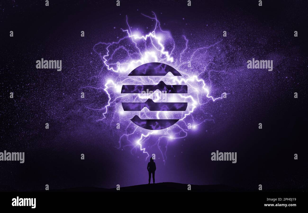 aptos cryptocurrency coin on colorful background, color art Stock Photo -  Alamy