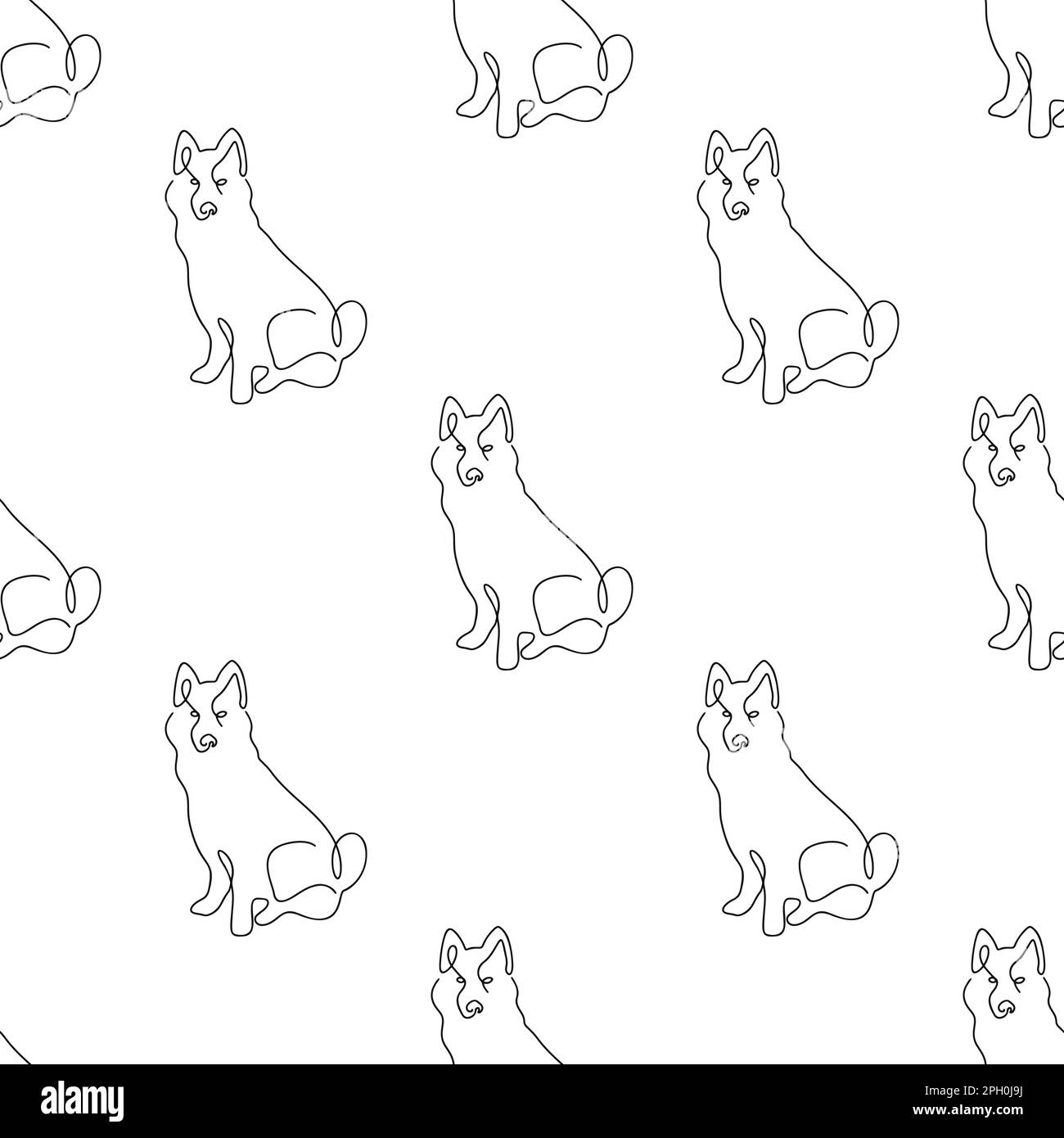 Seamless pattern with dogs illustration in line art style on white ...