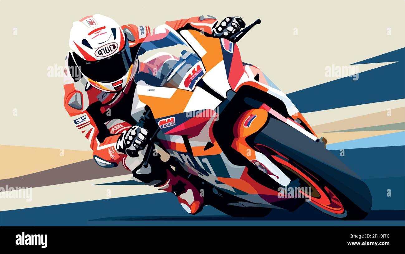 Moto gp vector art. Man on a motorbike at high speed leaning in the curve.  Racing sport. Motogp Stock Vector Image & Art - Alamy
