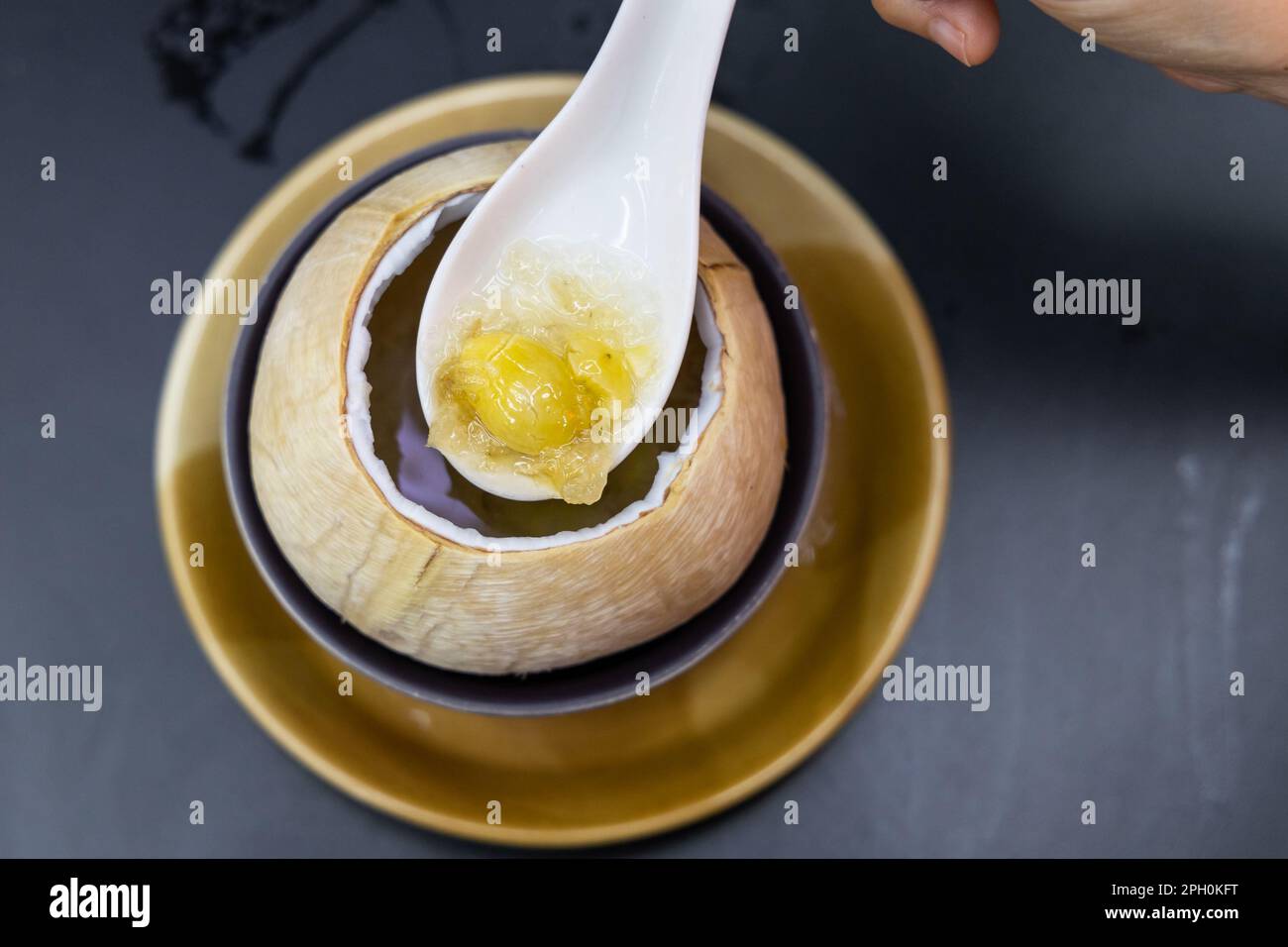Bird's nest with gingko, double boiled in coconut in Bangkok street
