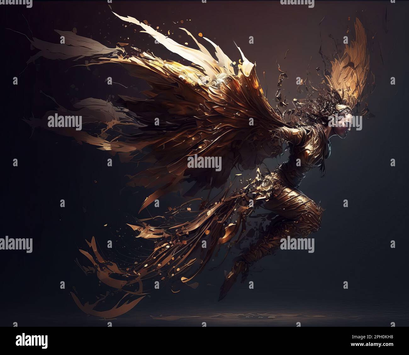 Fallen angel on a dark background. Surreal illustration Stock Photo