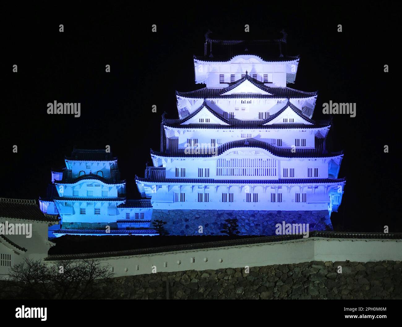 Himeji Castle (Hakurojo / Shirasagijo / White Egret Castle / White Heron Castle) is lit up by