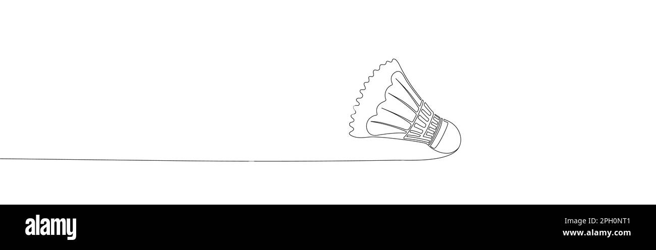 Badminton shuttlecock. One line art. Playing badminton. Sports equipment. Hand drawn vector illustration. Stock Vector