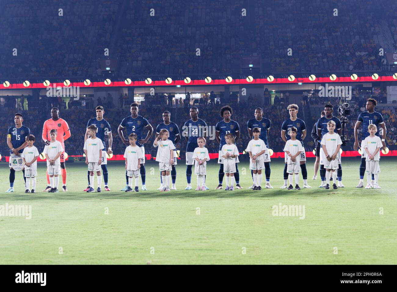 The Ecuador team line up before the match between Australia and Ecuador at CommBank Stadium on March 24, 2023 in Sydney, Australia Stock Photo