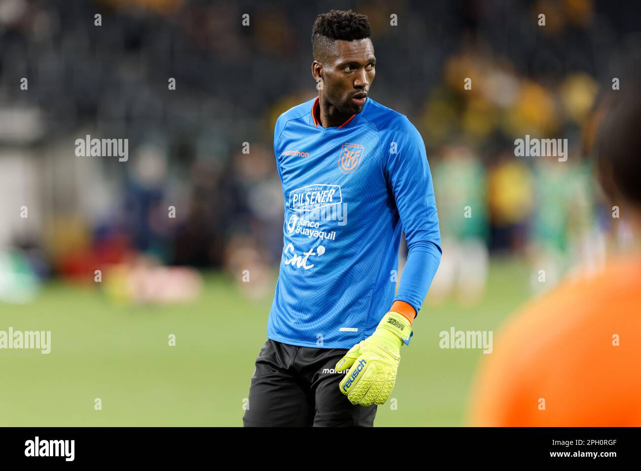 Alexander Dominguez of Ecuador warms up before the match between Australia and Ecuador at CommBank Stadium on March 24, 2023 in Sydney, Australia Stock Photo