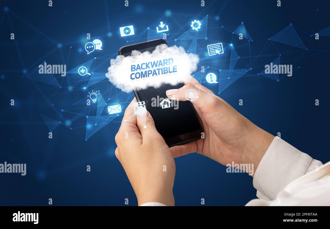 Hand using smartphone with cloud technology concept Stock Photo - Alamy