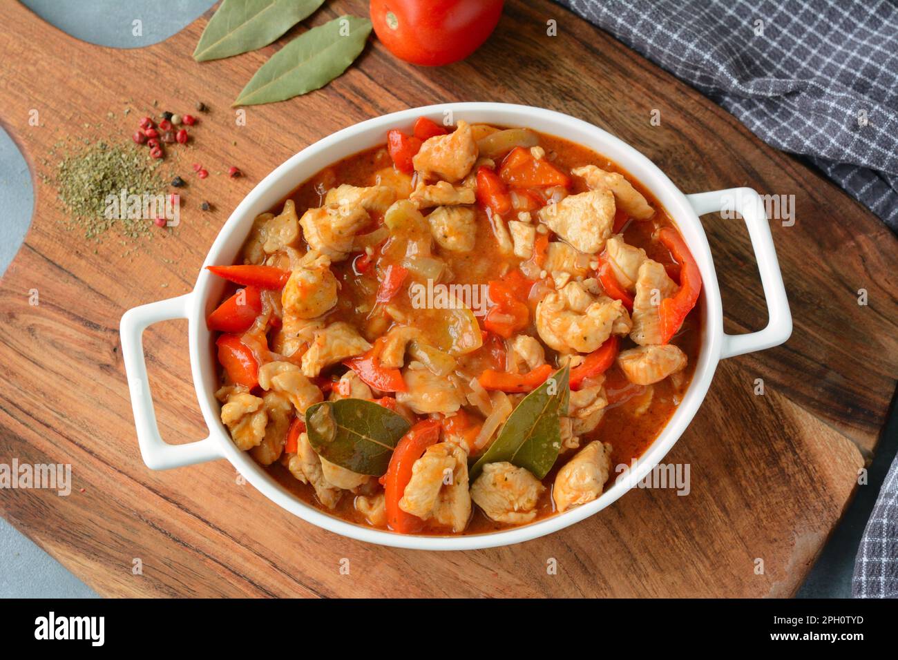 Hungarian turkey stew in tomato sauce and red pepper Stock Photo