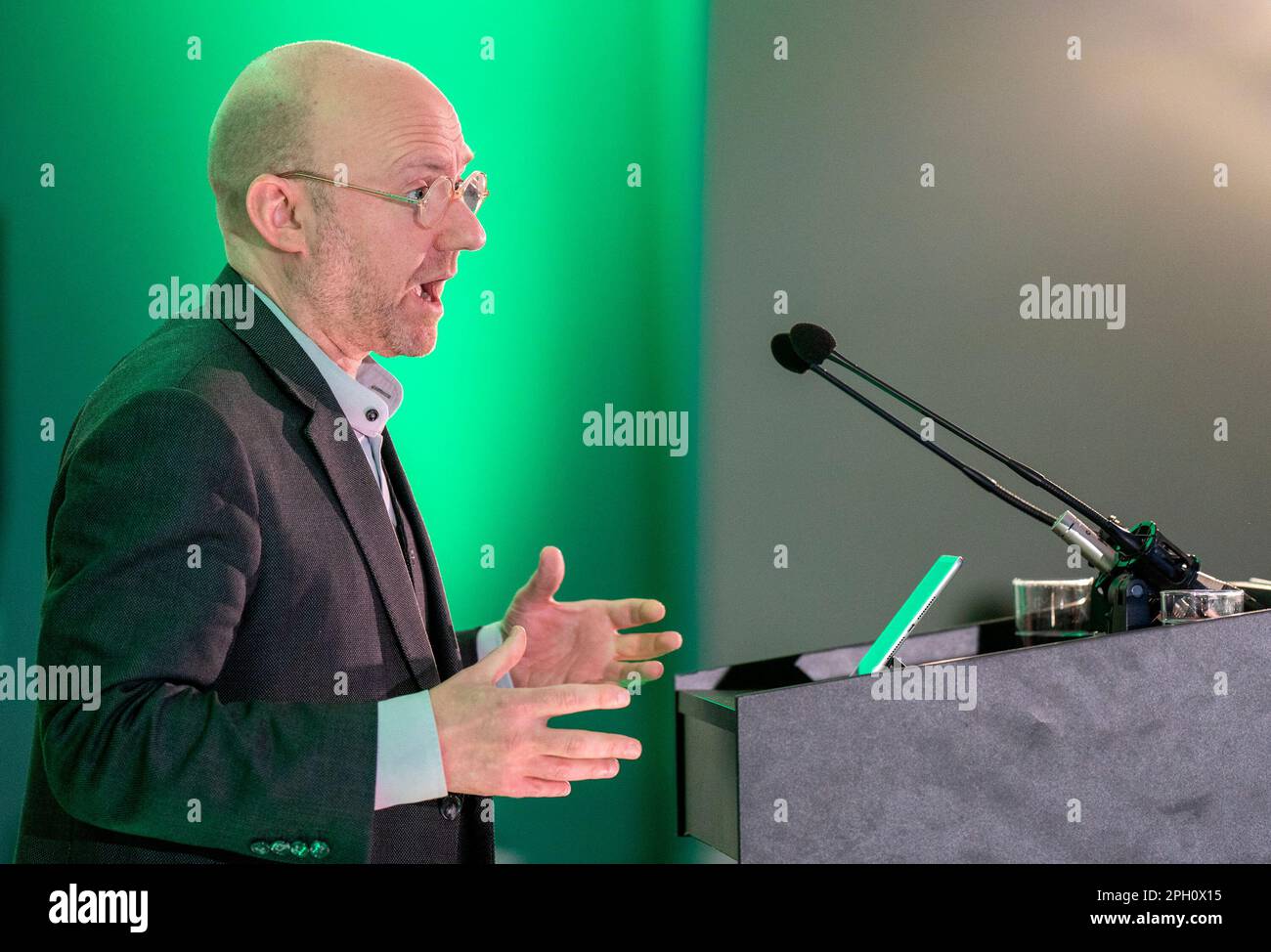 Coleader of the Scottish Green Party Patrick Harvie delivers his