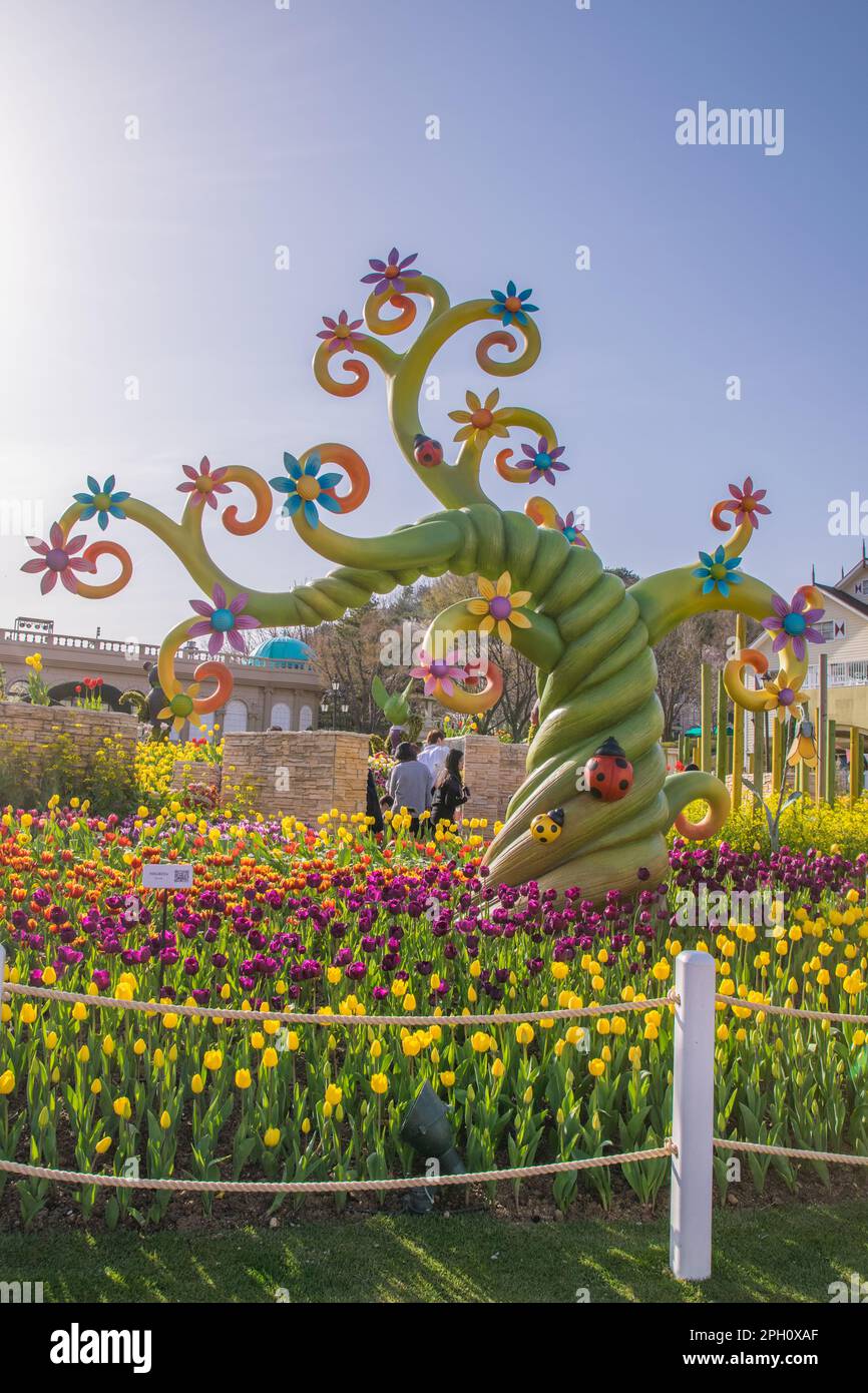 Beautiful tulip landscaping design in the four seasons garden of