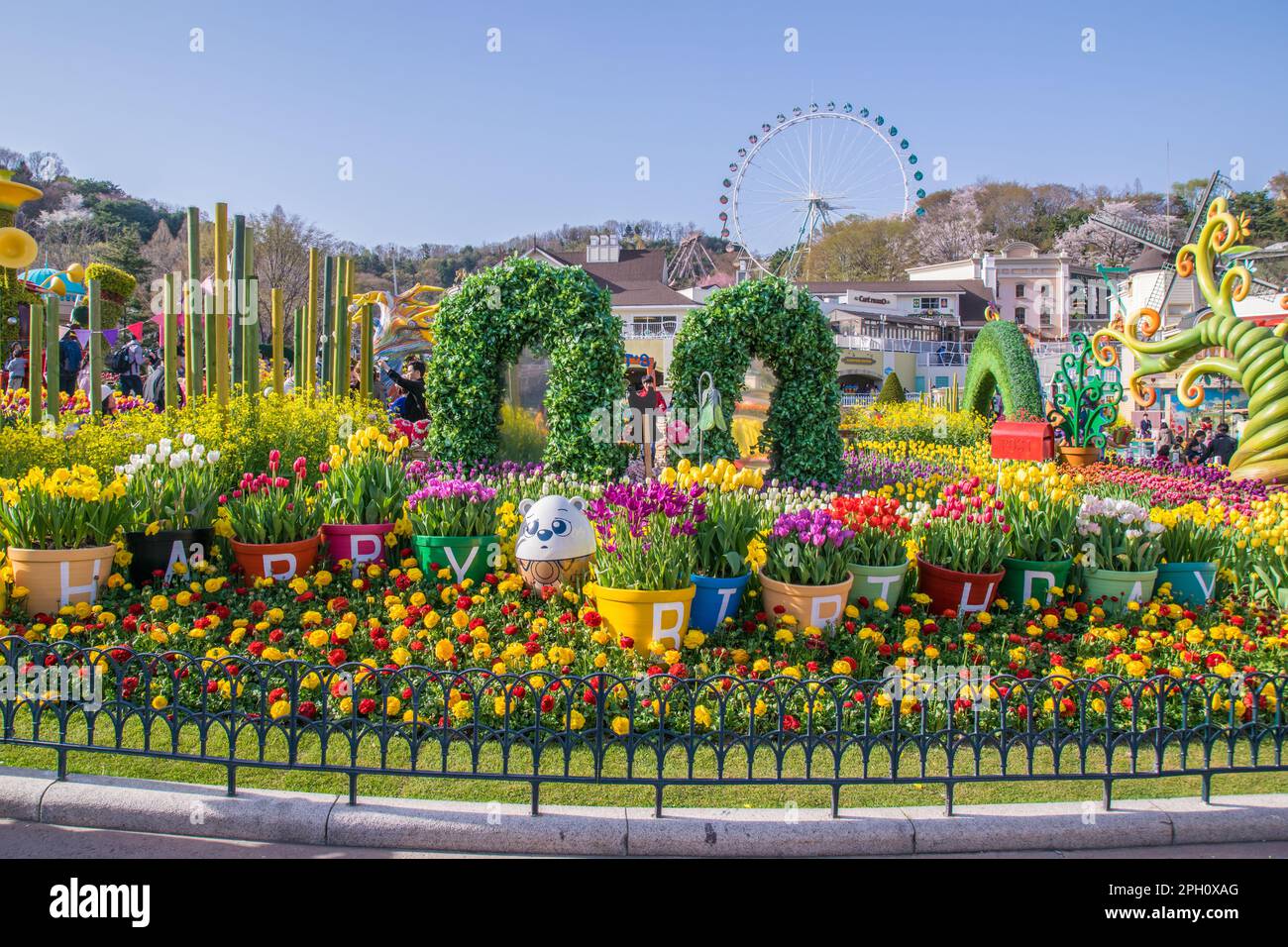 Beautiful tulip landscaping design in the four seasons garden of