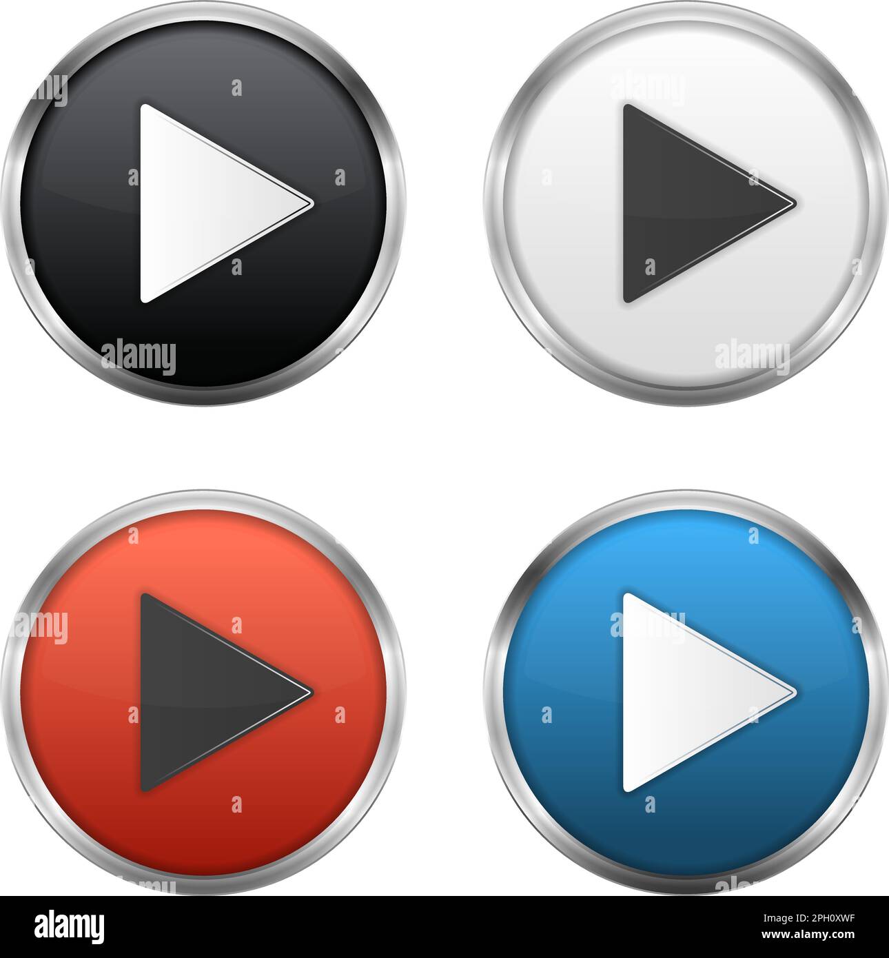 Metallic play buttons set, vector eps10 illustration Stock Vector