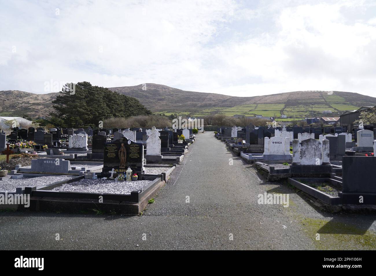 Holy Cross cemetery in Caherciveen (also Cahersiveen), Co Kerry, where 'Baby John' whose body was found with multiple stab wounds in a bag on a beach at White Strand, Caherciveen in April 1984, is buried. Picture date: Saturday March 25, 2023. Stock Photo