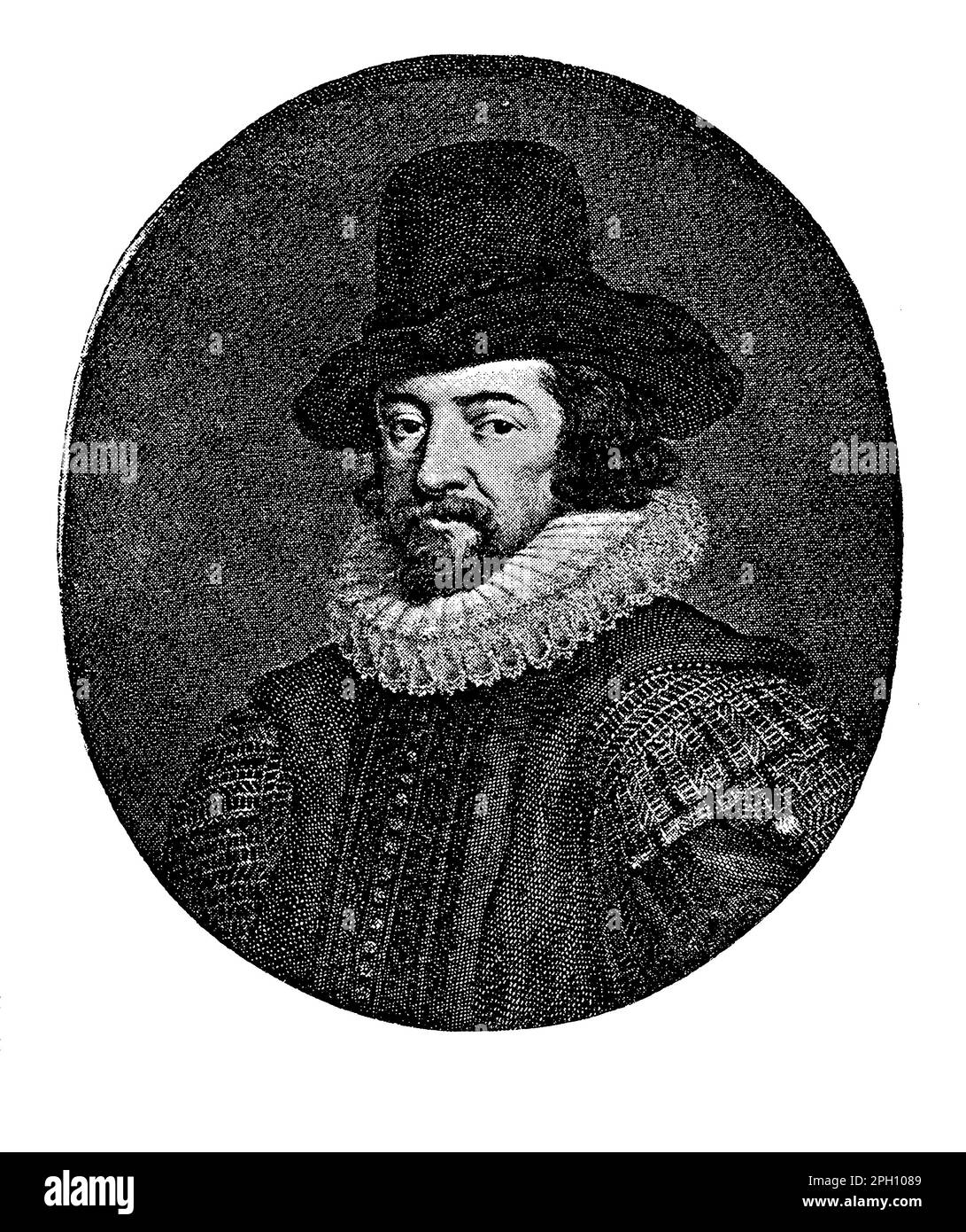 Francis Bacon (1561-1626) was an English philosopher, statesman, and scientist who is regarded as the father of empiricism and the scientific method. His works had a significant impact on the development of natural philosophy, modern science, and the philosophy of science. Some of his notable works include Novum Organum, Advancement of Learning, and New Atlantis. Bacon's ideas on science, knowledge, and progress continue to be influential in contemporary debates in philosophy, science, and technology Stock Photo