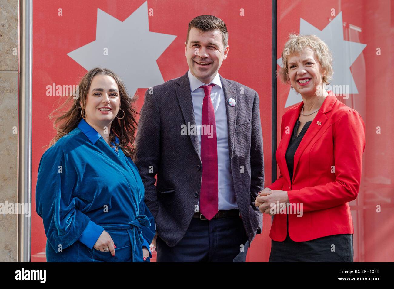 Cork, Ireland. 25th Mar, 2023. The 72nd labour Party Conference is underway at the Silver Springs Hotel, Cork, today. Labour Senator Annie Hoey; Duncan Smith TD and party leader Ivana Bacik speak outside the conference hall. Credit: AG News/Alamy Live News Stock Photo