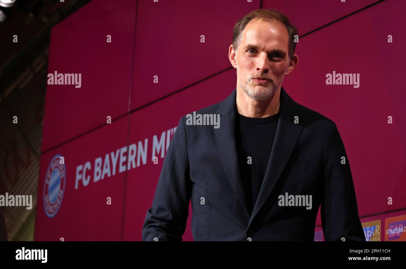 Munich, Germany. 25th Mar 2023. MUNICH, GERMANY - MARCH 25: Presentation of the new Head Coach Thomas Tuchel of FC Bayern Munechen at Allianz Arena on March 25, 2023 in Munich, Germany.  Präsentation von Trainer Coach Thomas Tuchel of Bayern Muenchen in der Münchner Allianz Arena  Fussball 1 . Bundesliga Saison 2022 / 2023  © diebilderwelt / Alamy Live News Stock Photo