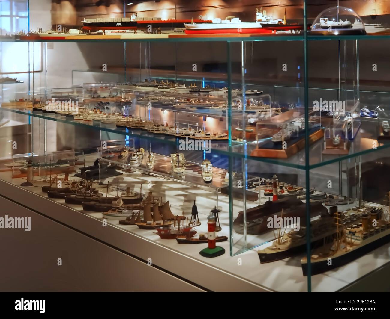 Inside the international Maritime Museum of Hamburg miniature art ships and boats Stock Photo
