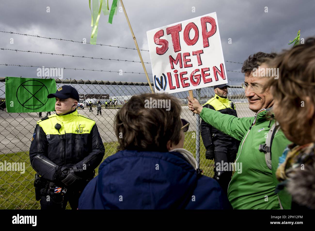 EINDHOVEN - Extinction Rebellion climate activists are taking action at Eindhoven Airport. The activists are very concerned about the damage that air traffic causes to the climate. ANP SEM VAN DER WAL netherlands out - belgium out Stock Photo