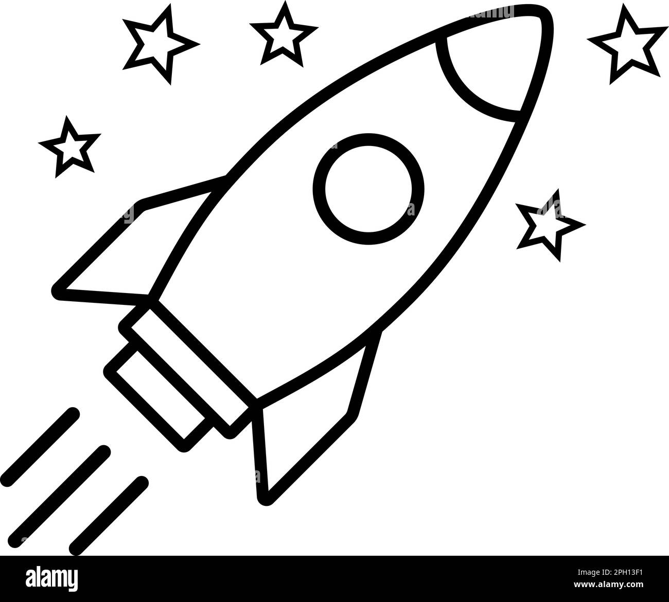 Vector rocket and stars icon as a concept symbol of a creative idea and ...