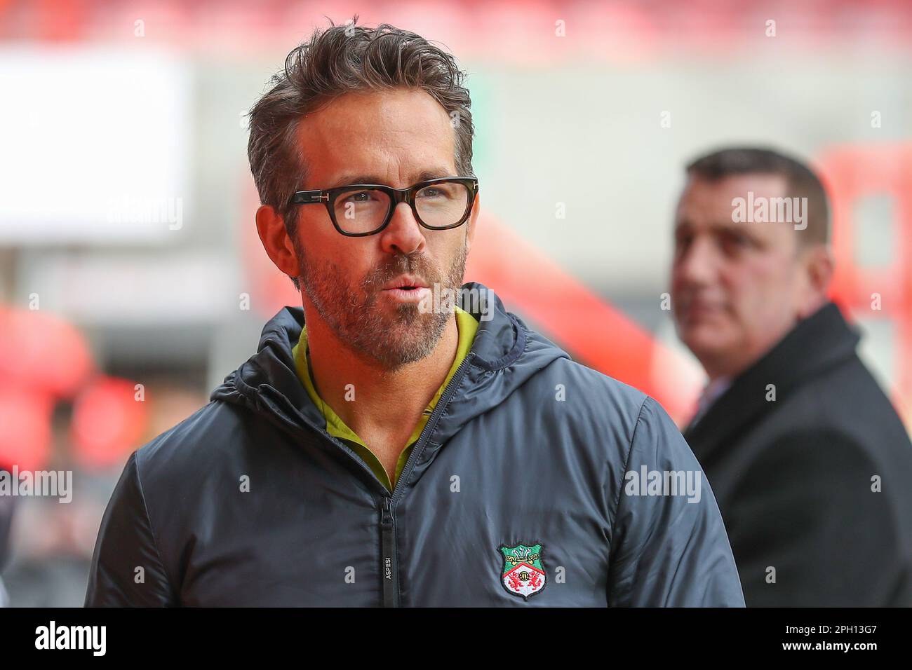 Ryan Reynolds coowner of Wrexham arrives ahead of the Vanarama