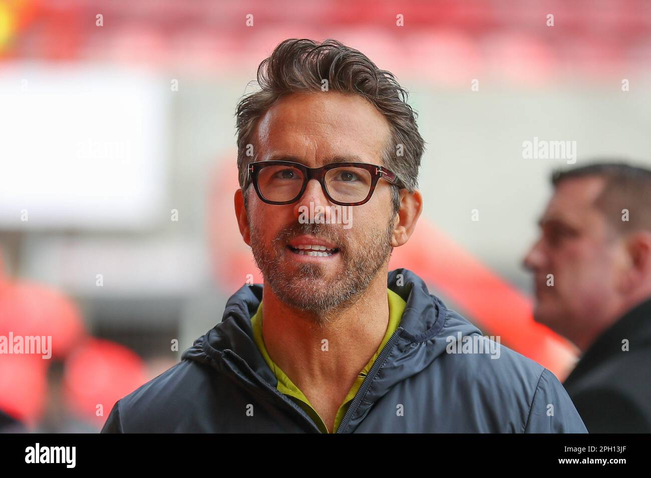 Ryan Reynolds coowner of Wrexham arrives ahead of the Vanarama