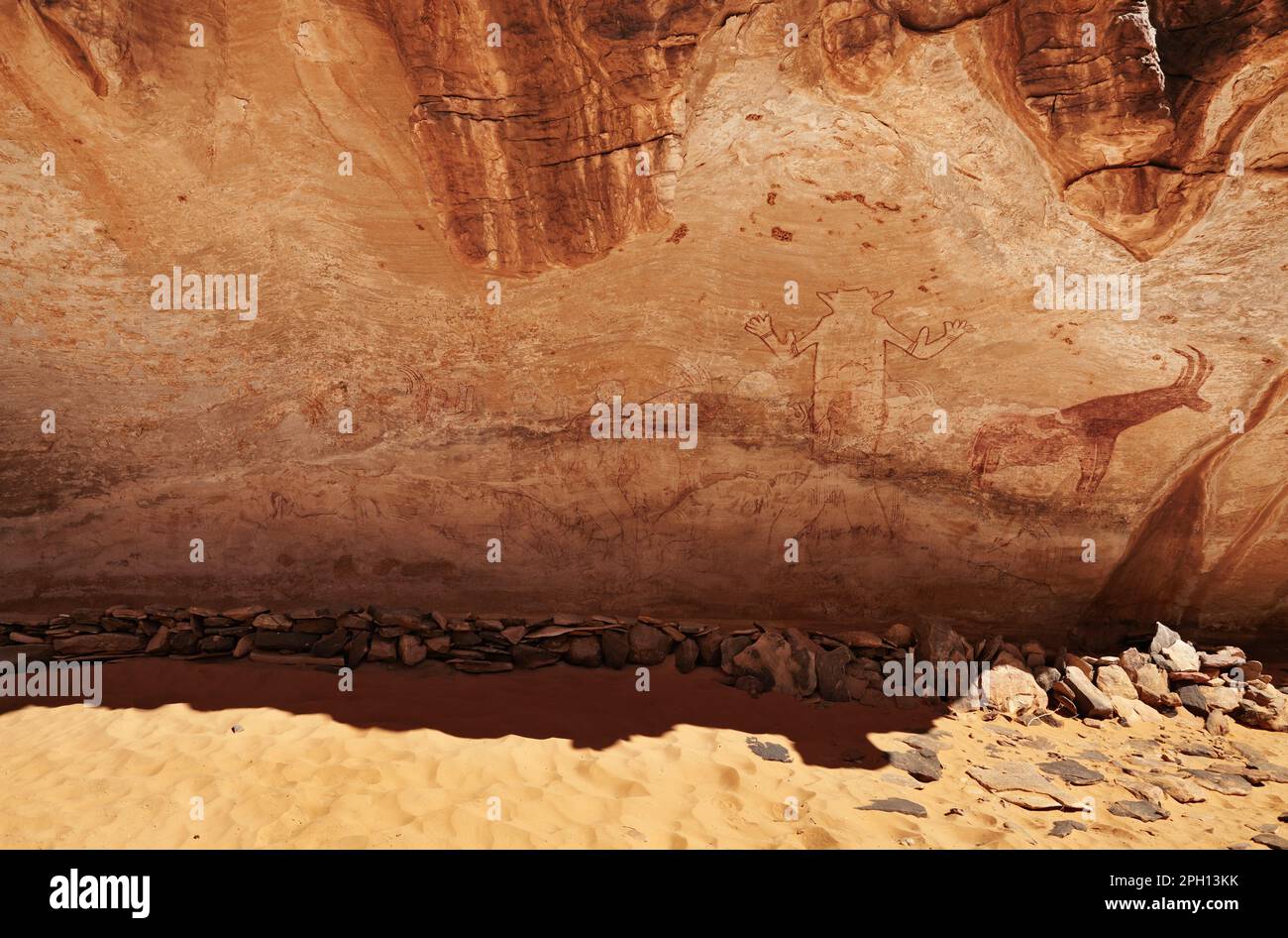 Fragment of rock with ancient paintings, Tassili N'Ajjer, Algeria Stock Photo