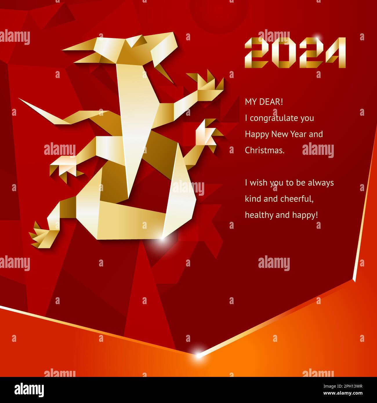 Origami golden dragon made paper, 2024 Year, for New Year's greetings