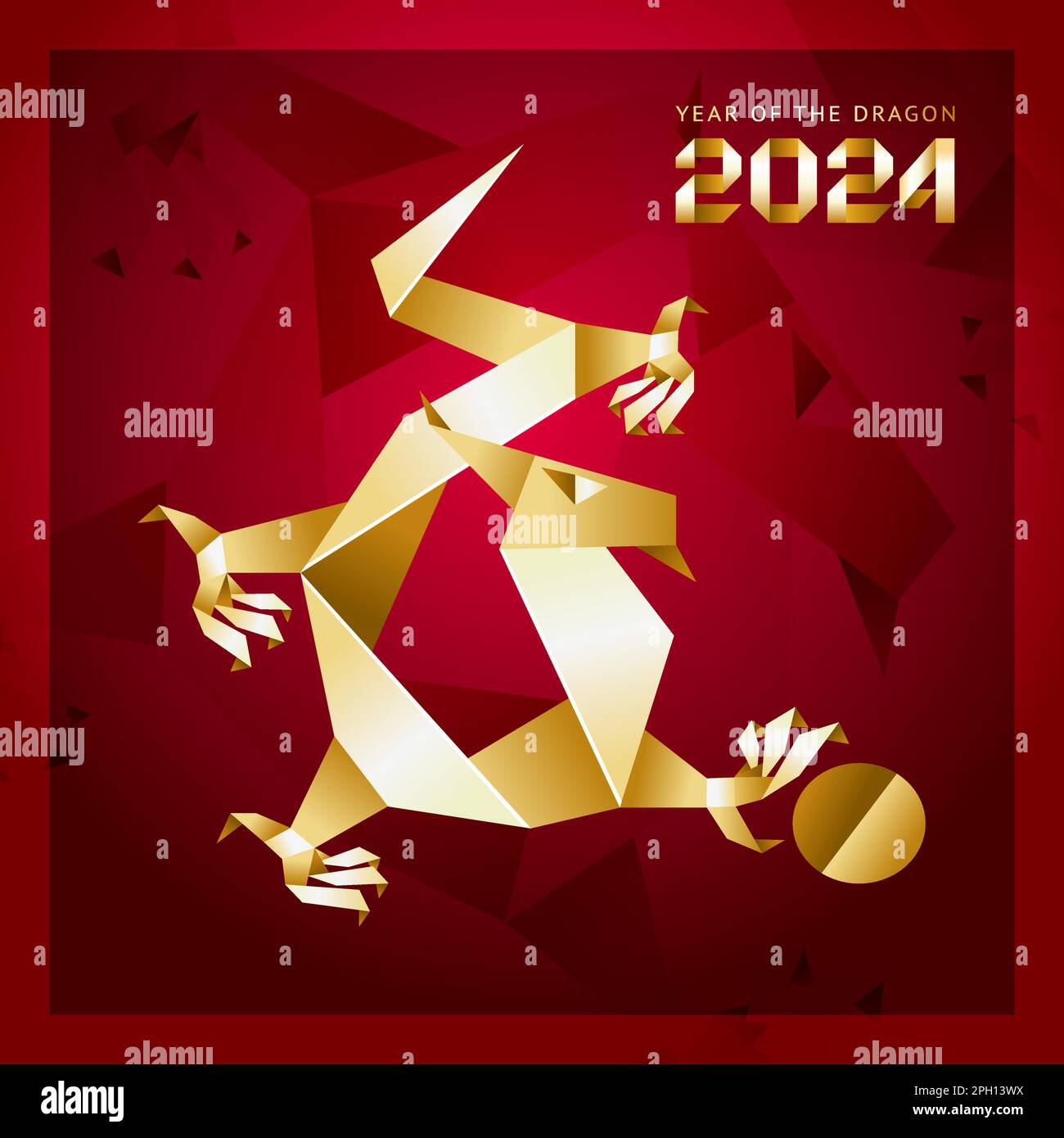 Origami golden dragon made paper, 2024 Year, for New Year's greetings