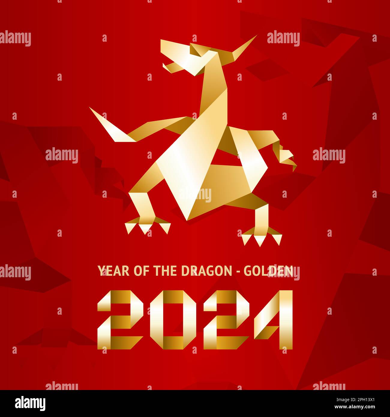 Origami golden dragon made paper, 2024 Year, for New Year's greetings