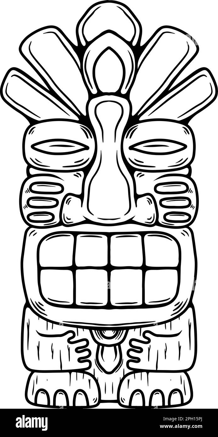 Traditional polynesian tiki idol. Illustration of tribal tiki mask. Design element for