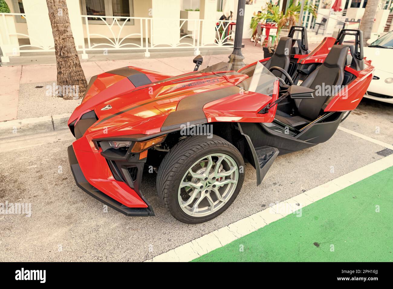 Miami Beach, Florida USA April 15, 2021 red polaris slingshot sl
