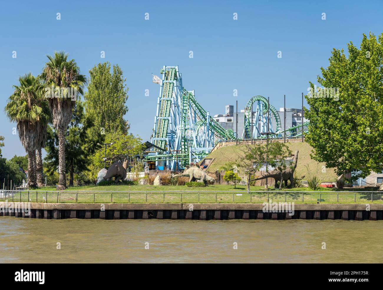 Roller coaster in the Parque de la Costa funfair and theme park in Tigre Argentina on Parana delta Stock Photo