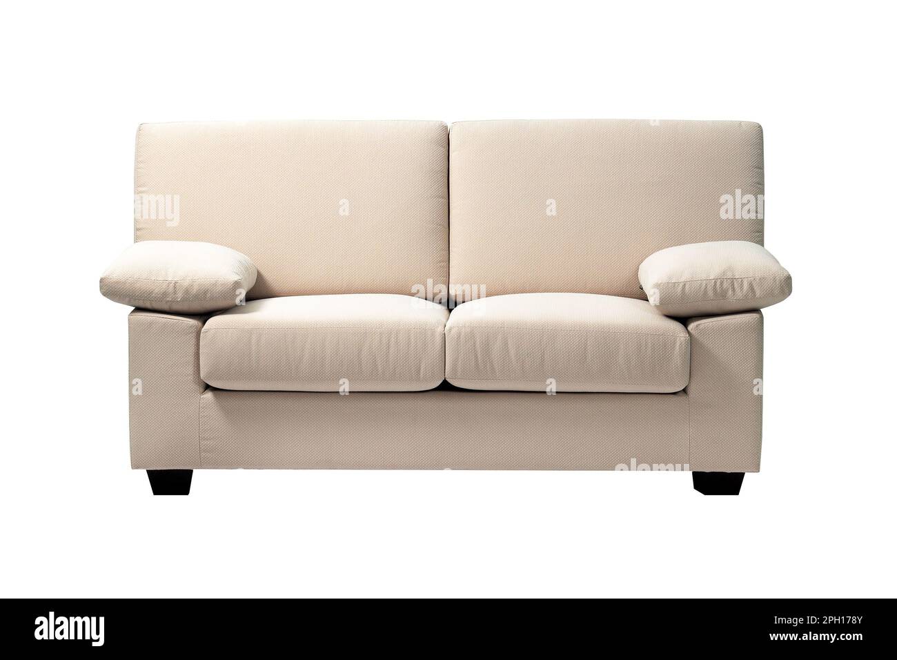 Contemporary beige fabric sofa isolated on white background Stock Photo