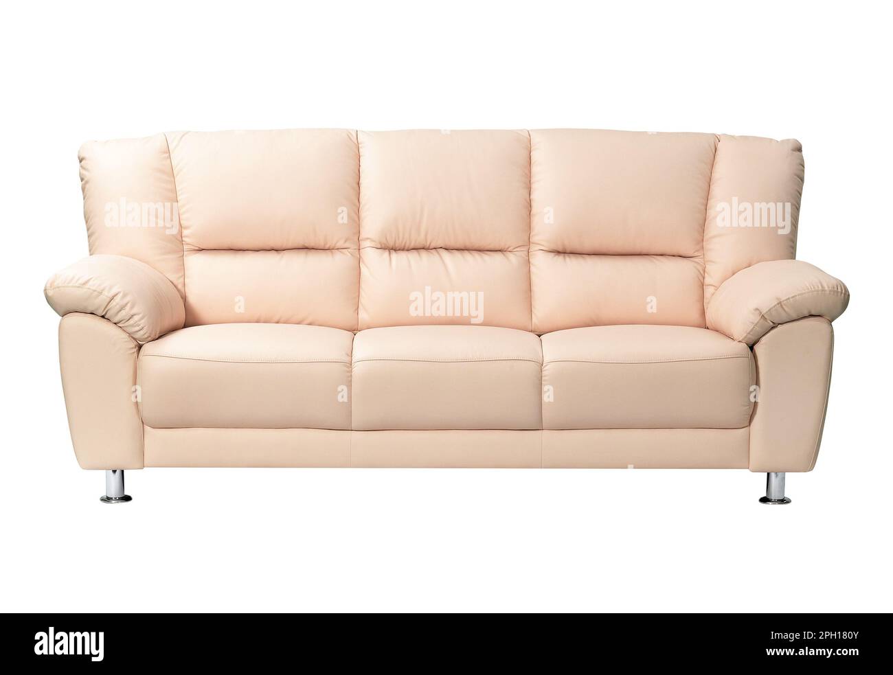 Stylish beige leather sofa on white background Stock Photo