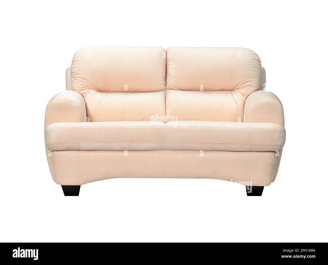 Stylish beige velvet sofa on white background Stock Photo Alamy