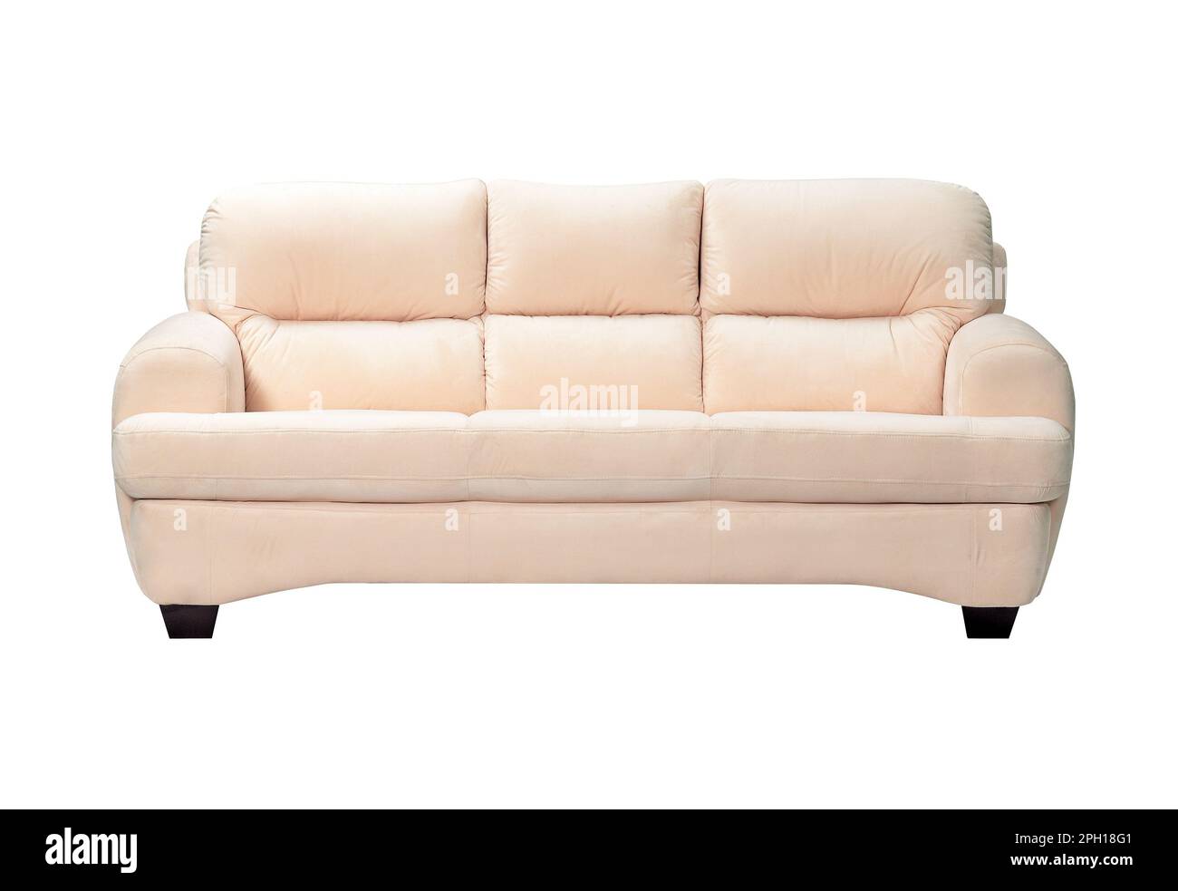 Stylish beige velvet sofa on white background Stock Photo Alamy
