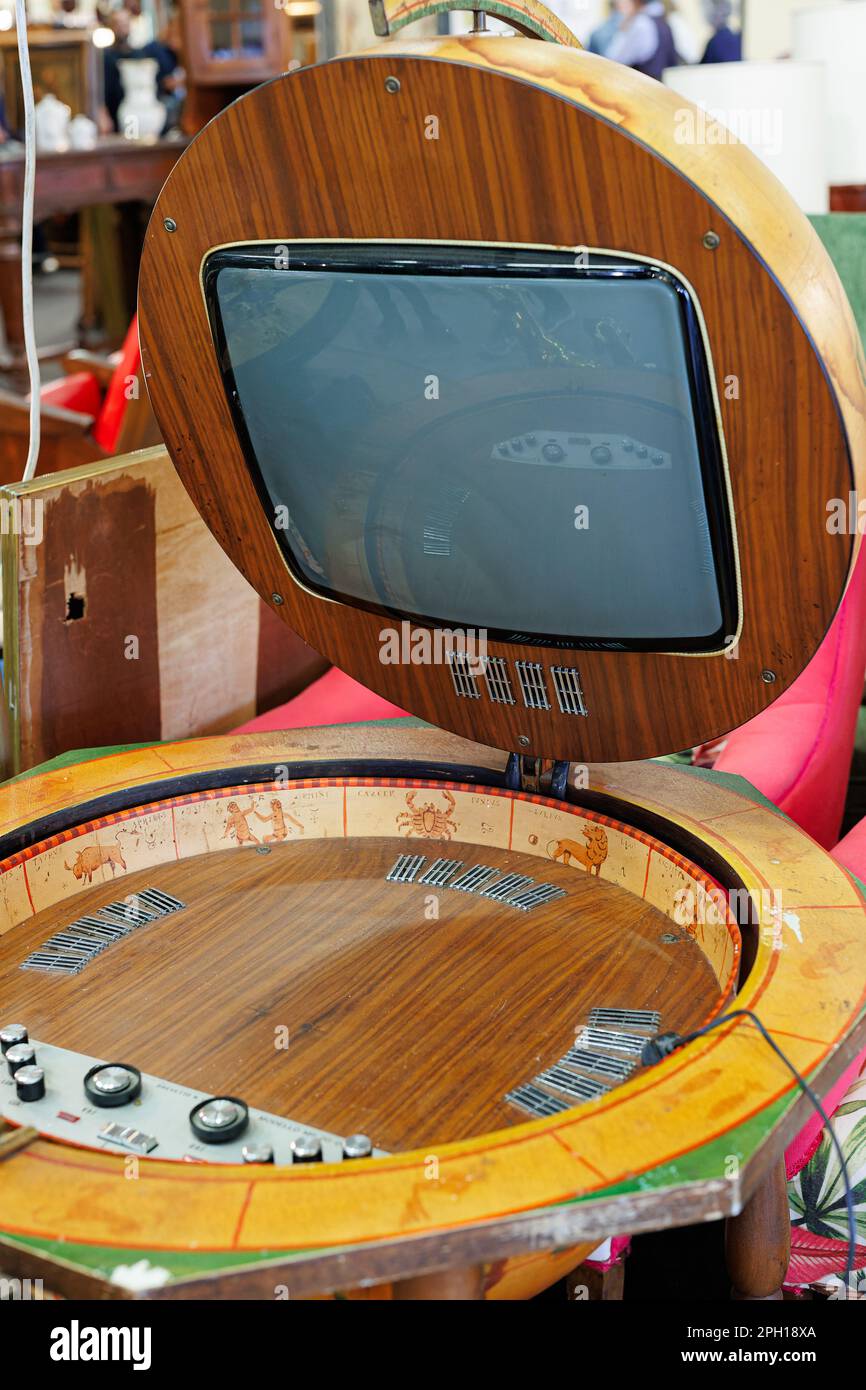Antique Black and White TV set with Cathode Ray Tube Set in a Wooden ...