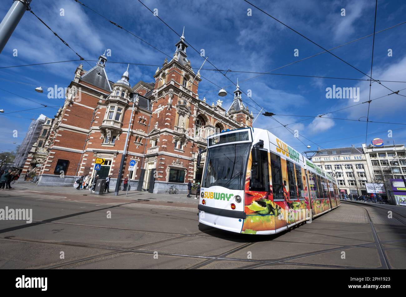 AMSTERDAM - Tram 12 in the center of Amsterdam. Public transport in the capital is being overhauled because the number of travelers has decreased due to the corona crisis. ANP EVERT ELZINGA netherlands out - belgium out Stock Photo
