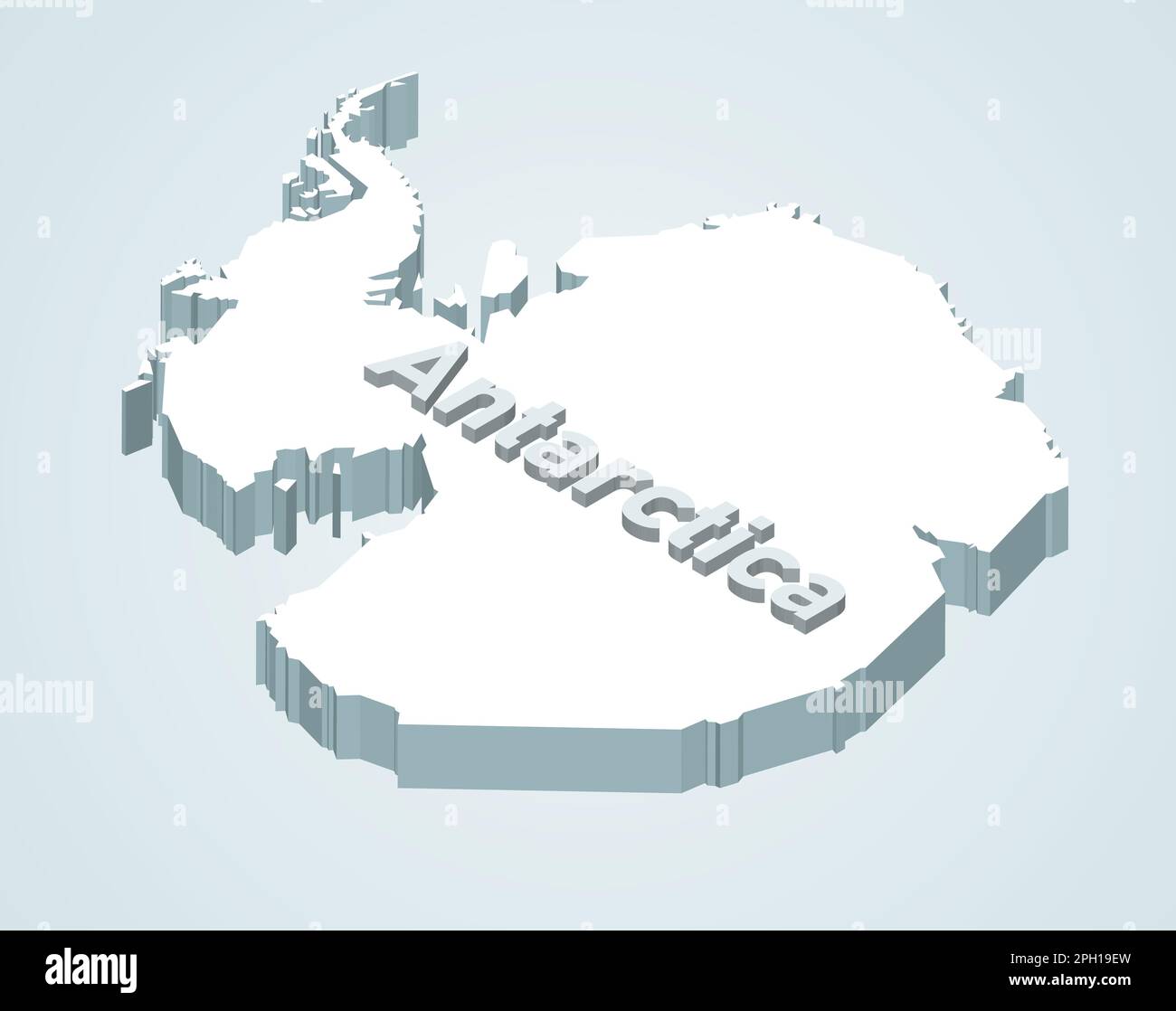 Antarctica 3d (isometric) map on light blue background with volumetric inscription Stock Vector