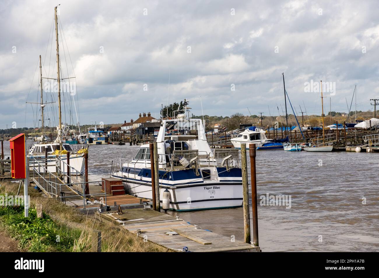 Boats on the River Blyth in Walberswock on the Suffolk Coast Stock Photo