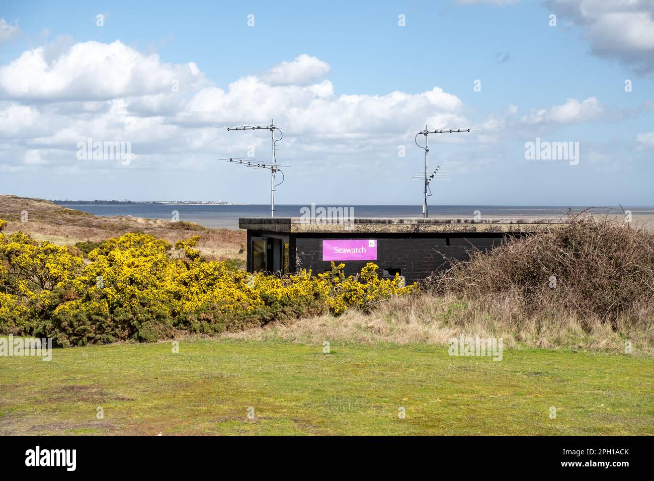 The Seawatch observation shelter on the cliffs overlooking Dunwich