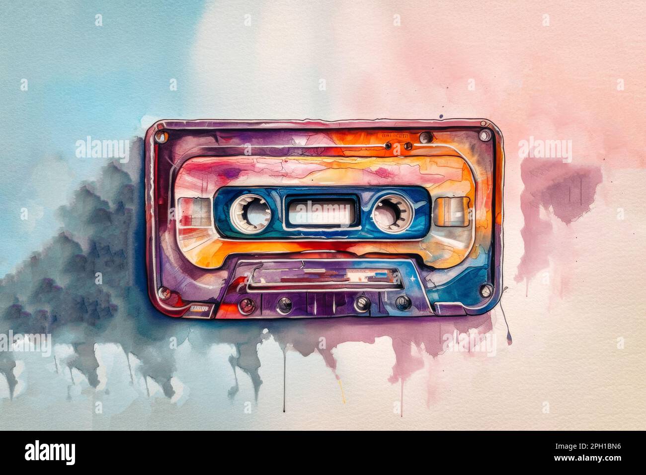Retro Nostalgia With A Vintage Cassette Tape Painted In Watercolor Art retro-nostalgia-with-a-vintage-cassette-tape-painted-in-watercolor-art