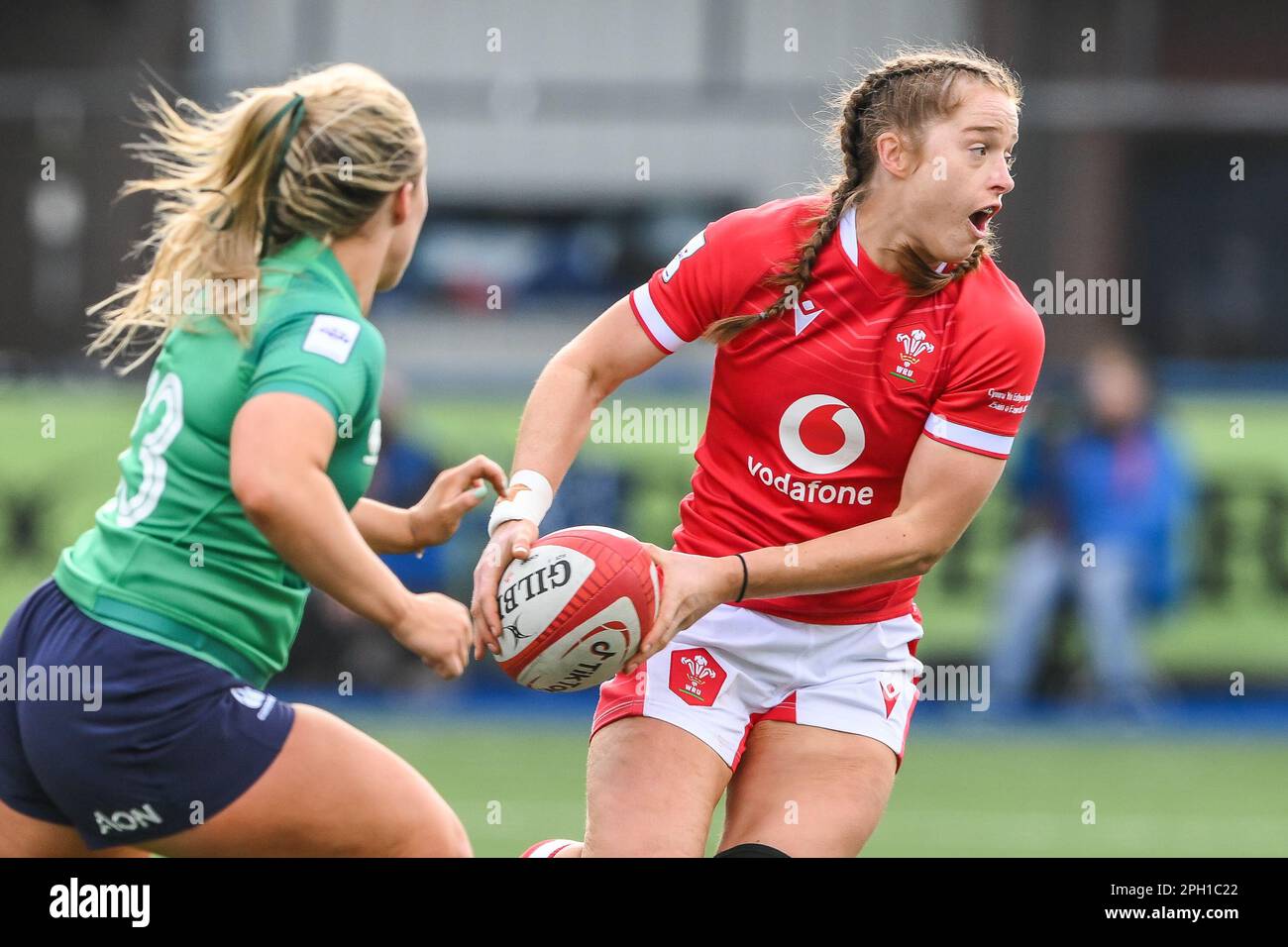 Lisa Neumann of Wales in action during the TikTok Women’s Six Nations match Wales vs Ireland at BT Cardiff Arms Park, Cardiff, United Kingdom, 25th March 2023  (Photo by Craig Thomas/News Images) Stock Photo