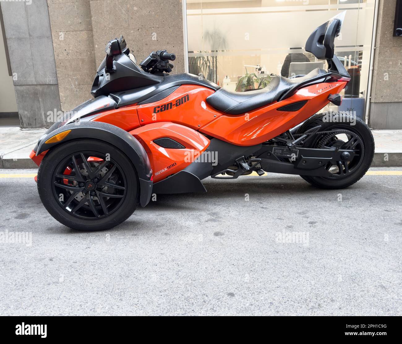 Yerevan, Armennia, March 15, 2023: Can-Am Spyder RS BRP trike. Red three  wheel Can-Am motorcycle on the parking lot Stock Photo - Alamy