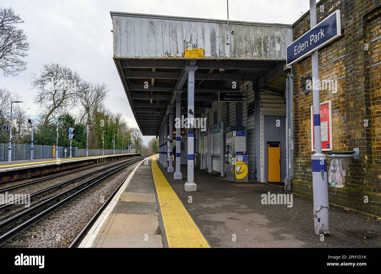 Beckenham, Kent, UK Eden Park railway station showing the station